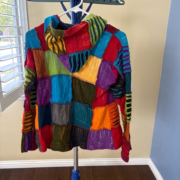The Collection Royal Womens S Colorful Patchwork Nepal Zip Hoodie Y2K **No Zip - Picture 4 of 15
